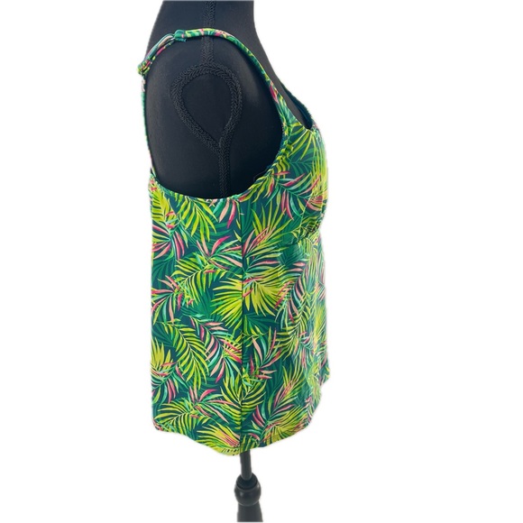 Lands' End Chlorine Resistant Square Neck Tankini Top Baltic Teal Palm Size 14 - Picture 9 of 17